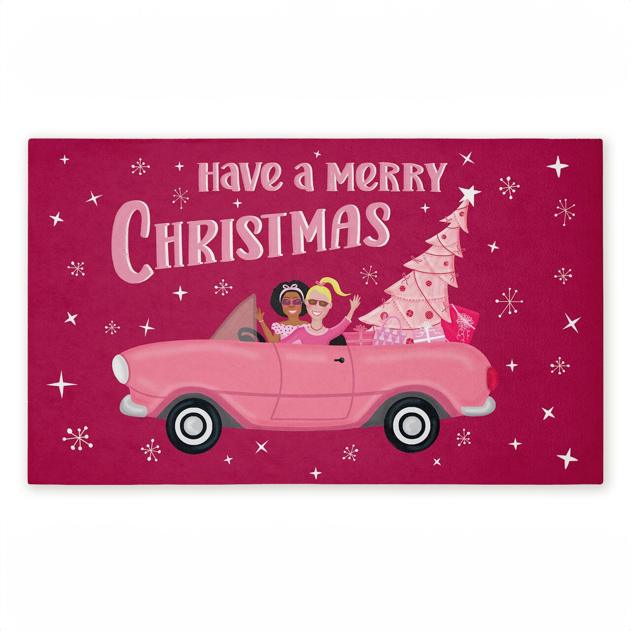 Stupell Industries Midcentury Pink Christmas Printed Outdoor Door Mat, design by Darlene Seale, 18"x30"